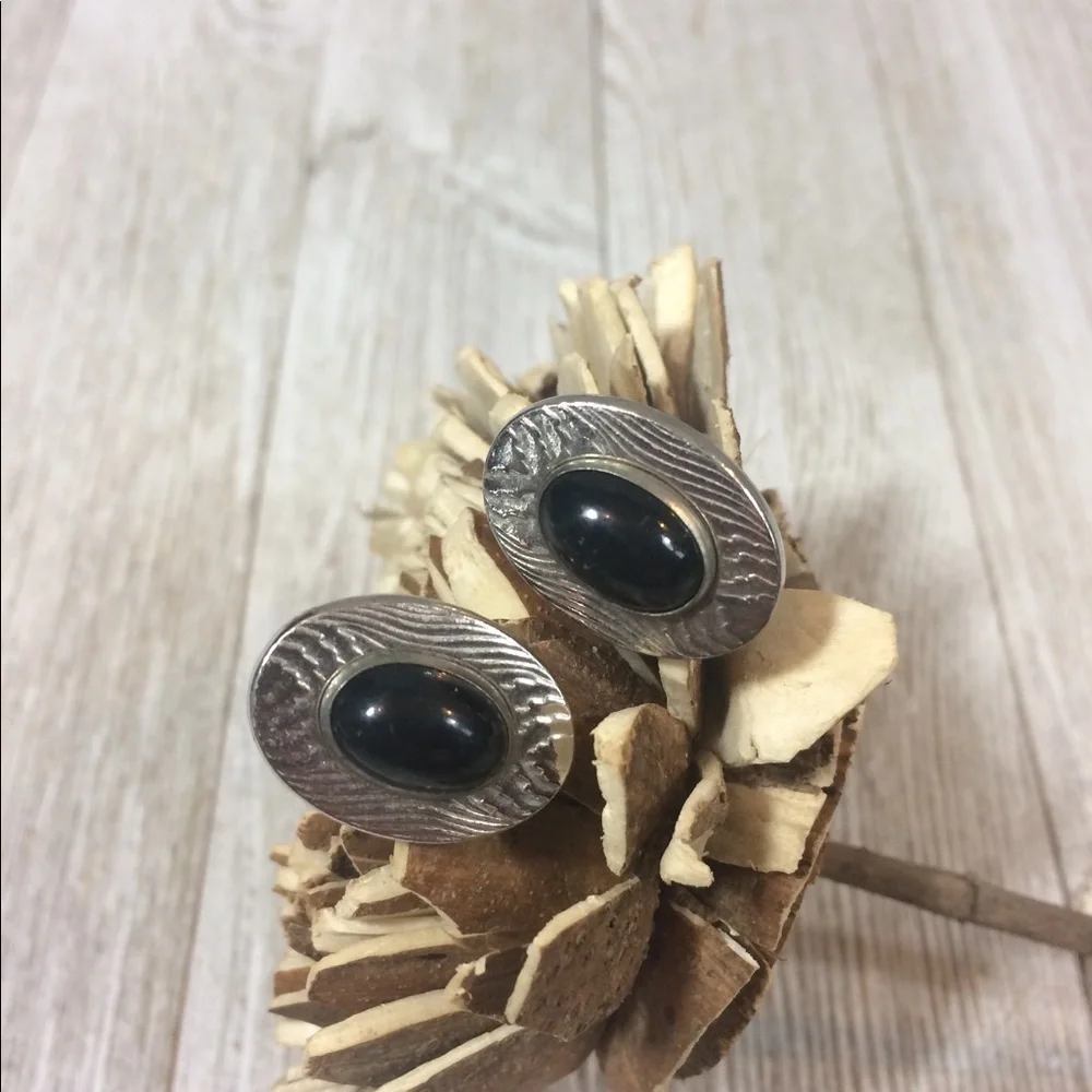 Vintage Anson Silver Wood Grain Black Cufflinks